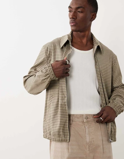Мужская куртка ASOS Design Harrington в клетку, коричневая
