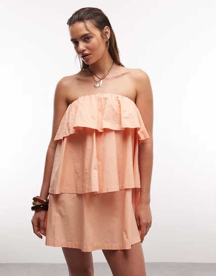 Женское мини-платье ASOS Design бандо с рюшами, персиковое