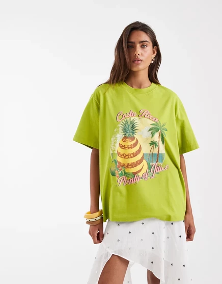 Женская футболка ASOS Design свободного кроя с принтом ананаса, оливковая