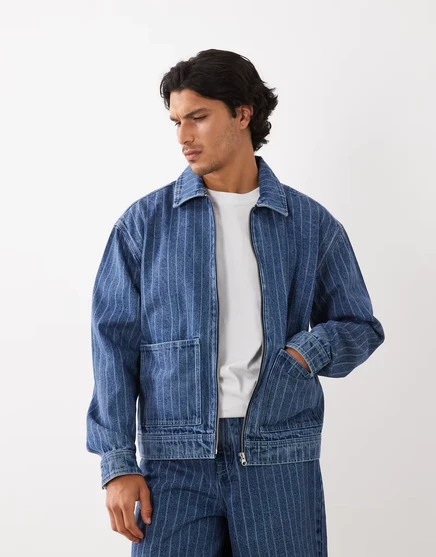 Мужская джинсовая куртка ASOS Design в полоску, средне-голубая