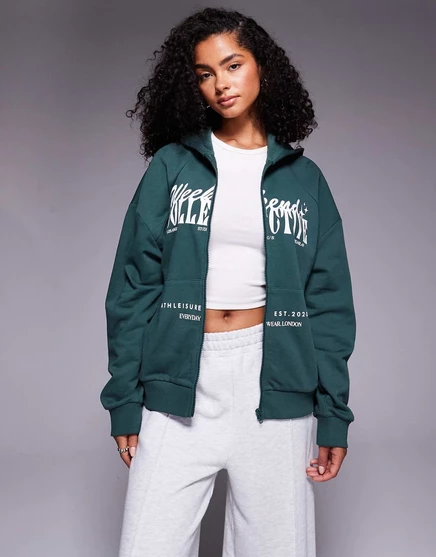 Толстовка Weekend Collective на молнии со смешанным рисунком зеленого цвета dark green