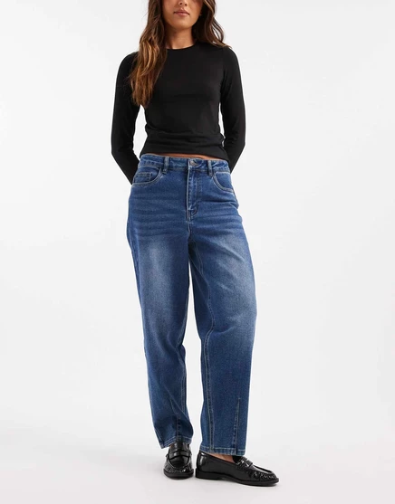 Объект премиум баррель джинсы в средний синий стирка medium blue denim