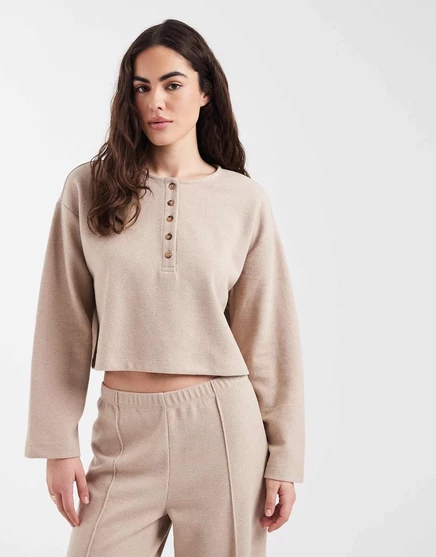 Топ Miss Selfridge henley из овсяного трикотажа в рубчик - часть комплекта oat meal