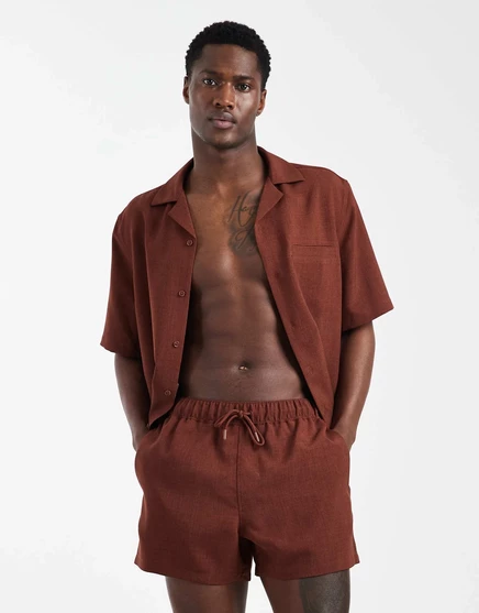 ДИЗАЙНЕРСКИЙ купальник ASOS из льняного материала короткой длины коричневого цвета - часть комплекта