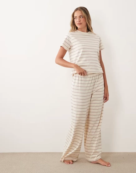 Женские пижамные штаны ASOS Design хлопок, кремовая полоска