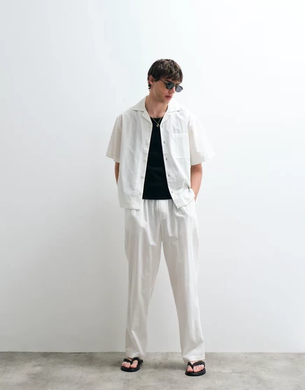Мужские классические брюки ASOS COLLECTIVE хлопок с льном, кремовые