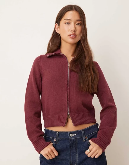 Женский кардиган Abercrombie & Fitch на молнии, бордовый