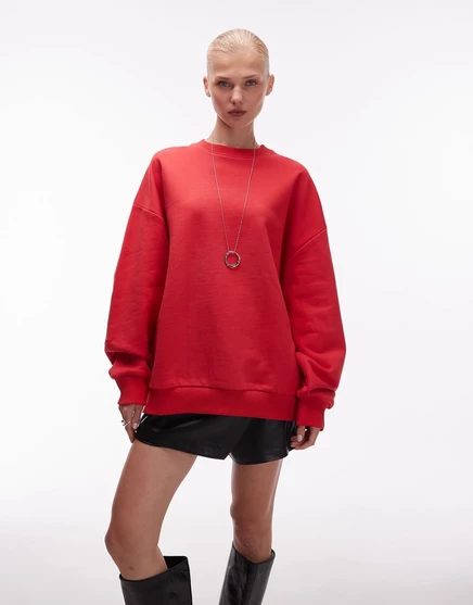 Дизайнерская толстовка ASOS в тяжелом весе с рукавом-баллоном красного цвета red