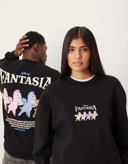 Непринужденная толстовка унисекс Disney Fantasia от ASOS DESIGN с принтом единорога в виде слоек черного цвета black