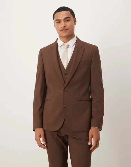 Облегающий пиджак от ASOS DESIGN темно-коричневого цвета dark brown