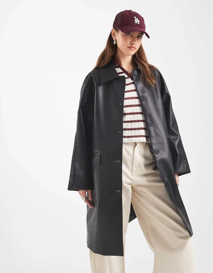 Пальто ASOS Design кожаное, черное