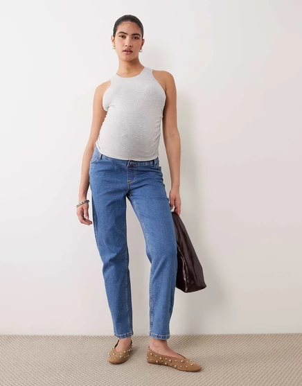 Облегающие комфортные джинсы для беременных ASOS DESIGN чистого темно-синего цвета