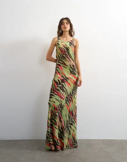 Женское макси-платье Topshop сатиновое, анималистичный принт