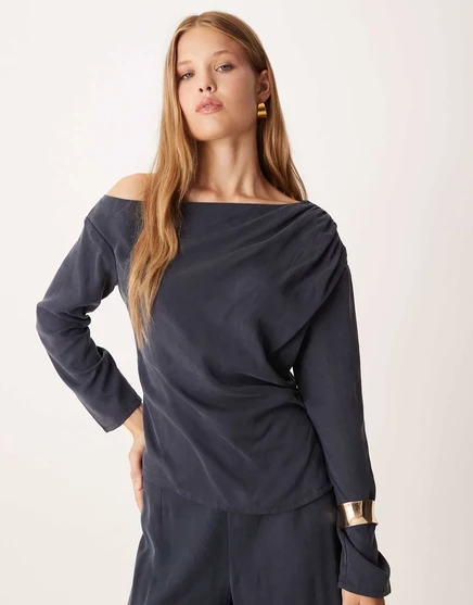 Мягкий асимметричный топ ASOS DESIGN с рюшами цвета промытой краски - часть комплекта washed ink