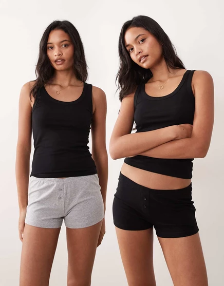 Женские шорты-боксеры ASOS Design 2 шт., черный и серый меланж