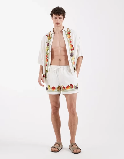 Мужские плавки-шорты ASOS Design с фруктовым бордюром, слоновая кость