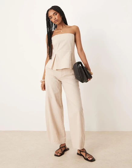 Дизайнерские льняные брюки-бочкообразки ASOS бежевого цвета beige