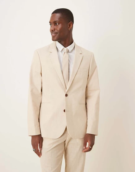 Облегающий пиджак из льна ASOS DESIGN из камня stone