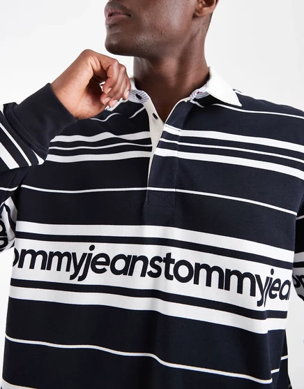 Мужская рубашка-регби Tommy Jeans в полоску, темно-синяя