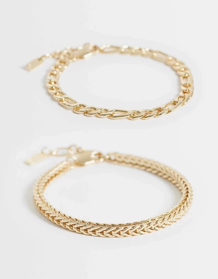 Мужские браслеты ASOS Design набор из 2 Figaro и Snake, золотистые