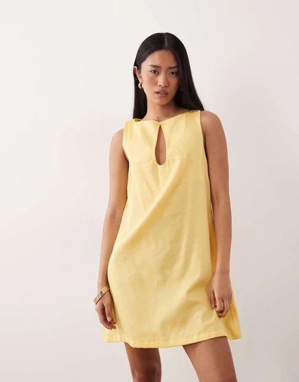 Женское мини-платье ASOS Design, каплевидный вырез, лимонное