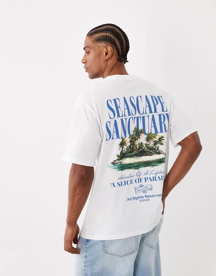 Мужская футболка Jack & Jones оверсайз с принтом, белая