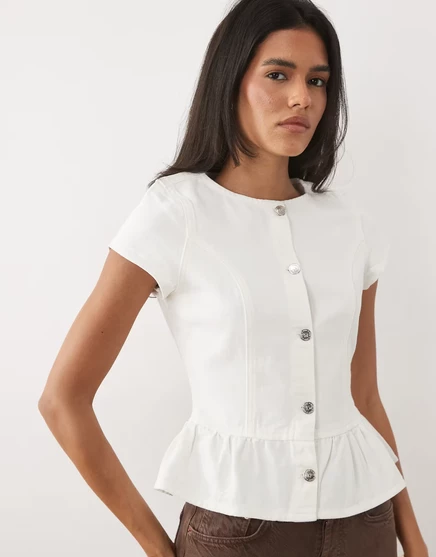 Женский джинсовый топ Miss Selfridge с баской, кремовый