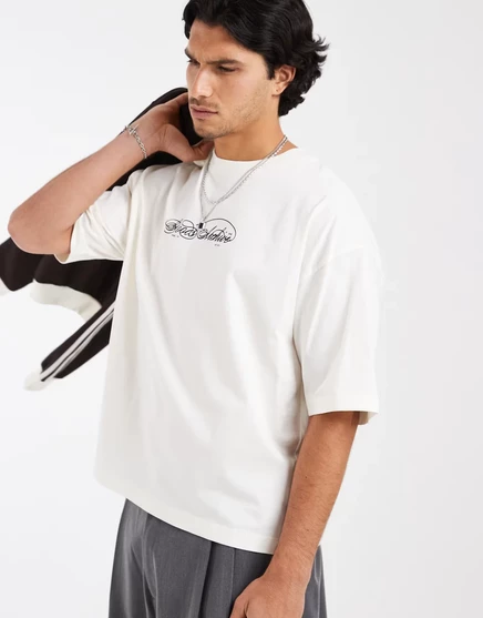 Мужская футболка ASOS Design свободного кроя с текстовым принтом, кремовая