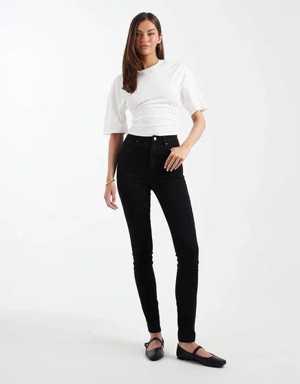ДИЗАЙНЕРСКИЕ высокие джинсы-скинни ASOS чисто черного цвета clean black