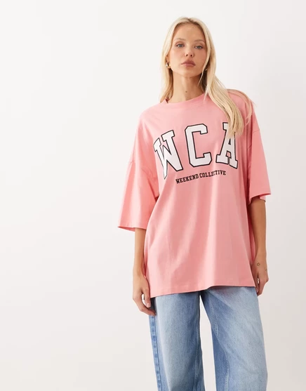 Женская футболка ASOS Weekend Icon, розовая с вышивкой