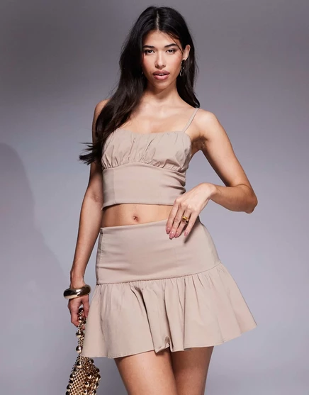 Топ на бретелях из бенгалинового корсета ASOS DESIGN с рюшами на груди цвета мокко - часть комплекта mocha