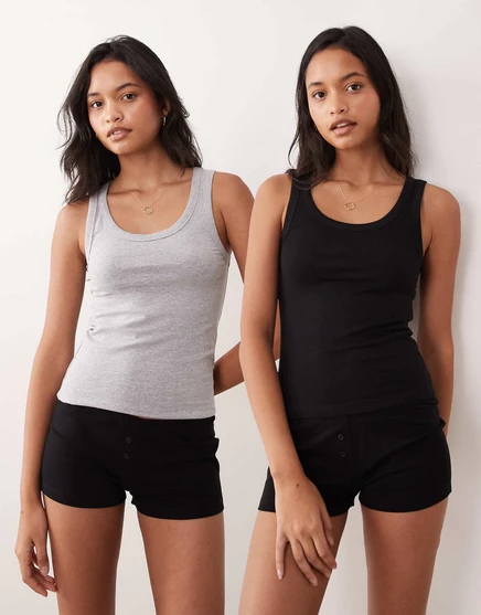 Женские пижамные майки ASOS Design, 2 шт., черная и серая меланж