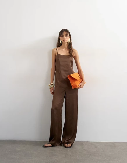 Атласные широкие брюки Topshop шоколадного цвета - часть комплекта chocolate