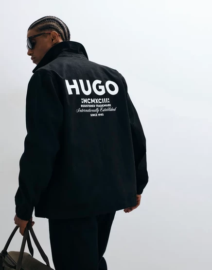 Тяжелая хлопчатобумажная ветровка HUGO Blue Biyo черного цвета черный
