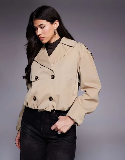 Женский укороченный тренч River Island с объёмным подолом, бежевый
