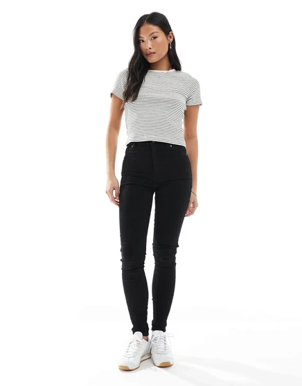 Супер Зауженные джинсы Dr Denim Petite Solitaire с высокой посадкой, черные, постиранные black