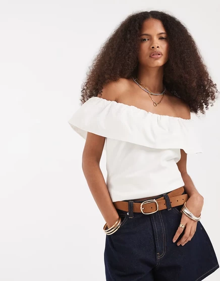 Женский топ Vero Moda с открытыми плечами и рюшей, белый