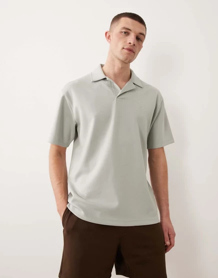 Мужское поло ASOS Design плотное с вышивкой на груди, зеленое
