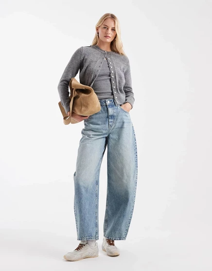 Высокие джинсы-бочкообразки с завышенной талией от ASOS DESIGN из светлой винтажной стирки pale vintage wash
