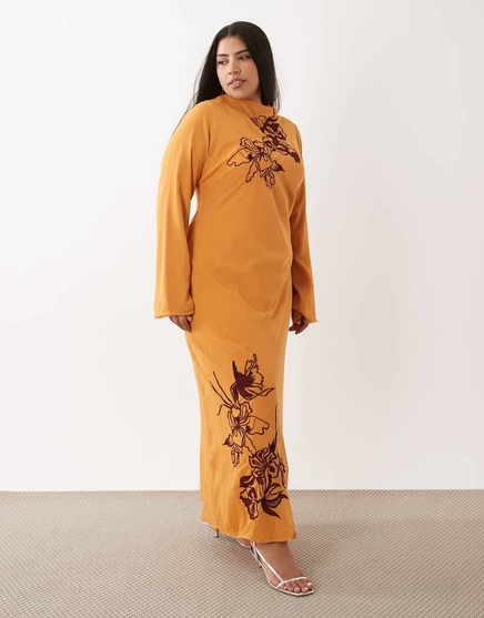 Макси-платье ASOS DESIGN Curve с текстурой и вышивкой оранжевого цвета orange