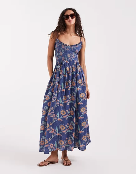 Женское миди-платье Free People Ciella, синий цветочный принт
