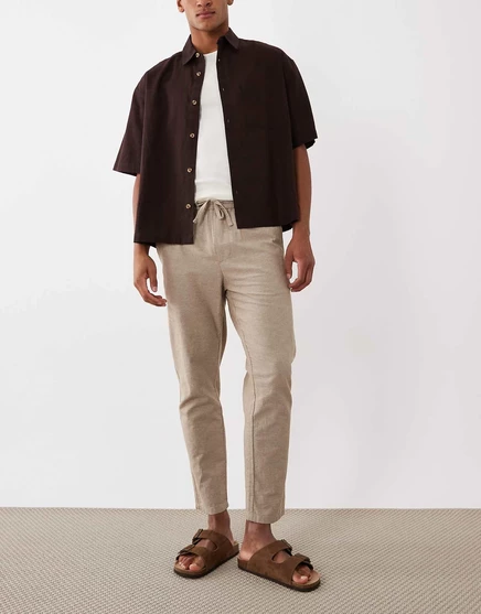 Укороченные брюки ONLY &SONS из льняной смеси светло-коричневого цвета с оттенком кориандра