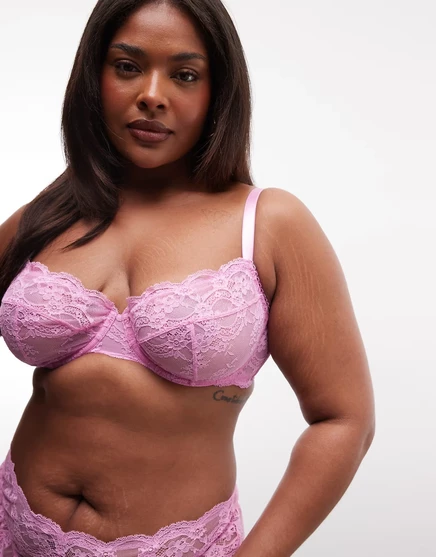 Женский кружевной бюстгальтер ASOS Curve Lola, розовый