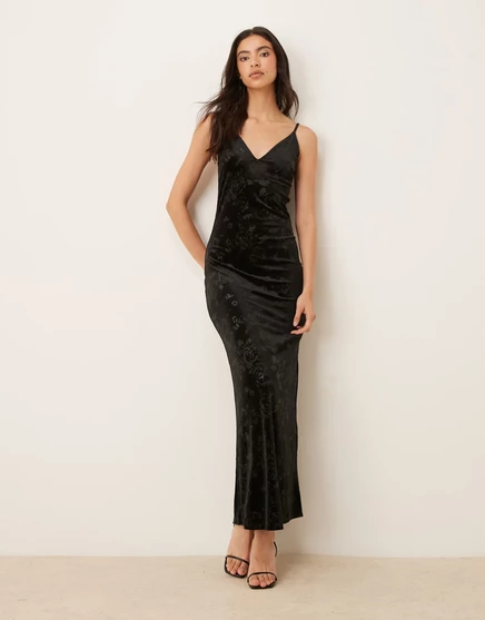Макси-платье из розового жаккардового бархата Gina Tricot черного цвета black