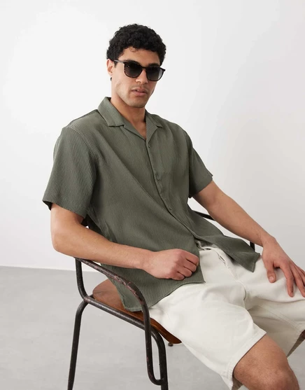 Рубашка Jack &amp Jones pliss цвета хаки, зеленая, пыльно-оливковая