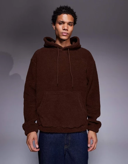 Мужская худи ASOS Design оверсайз из борга, коричневая
