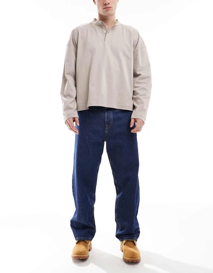 Мешковатые жесткие джинсы Jack &Jones Alex темно-синего цвета с эффектом стирки  blue denim