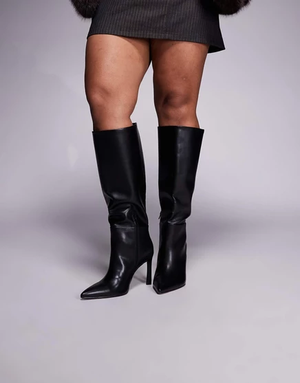 Черные сапоги до колена на каблуке ASOS DESIGN Curve Charmed black