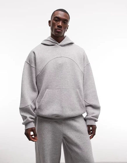Толстовка ASOS DESIGN extreme oversize с капюшоном и притачным швом серого цвета heather grey