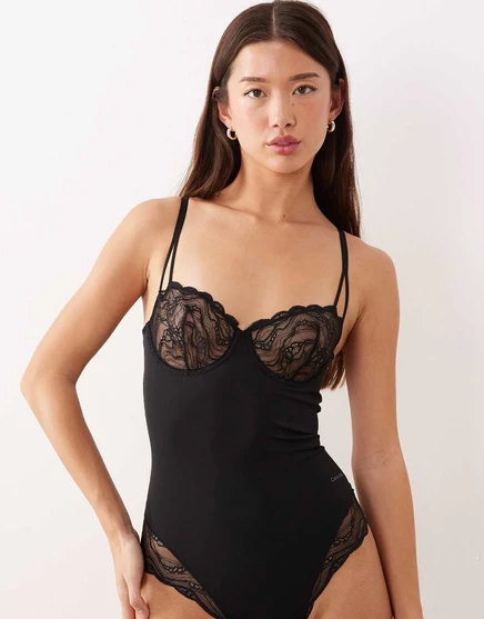 Женское корректирующее боди Calvin Klein с кружевом, черное